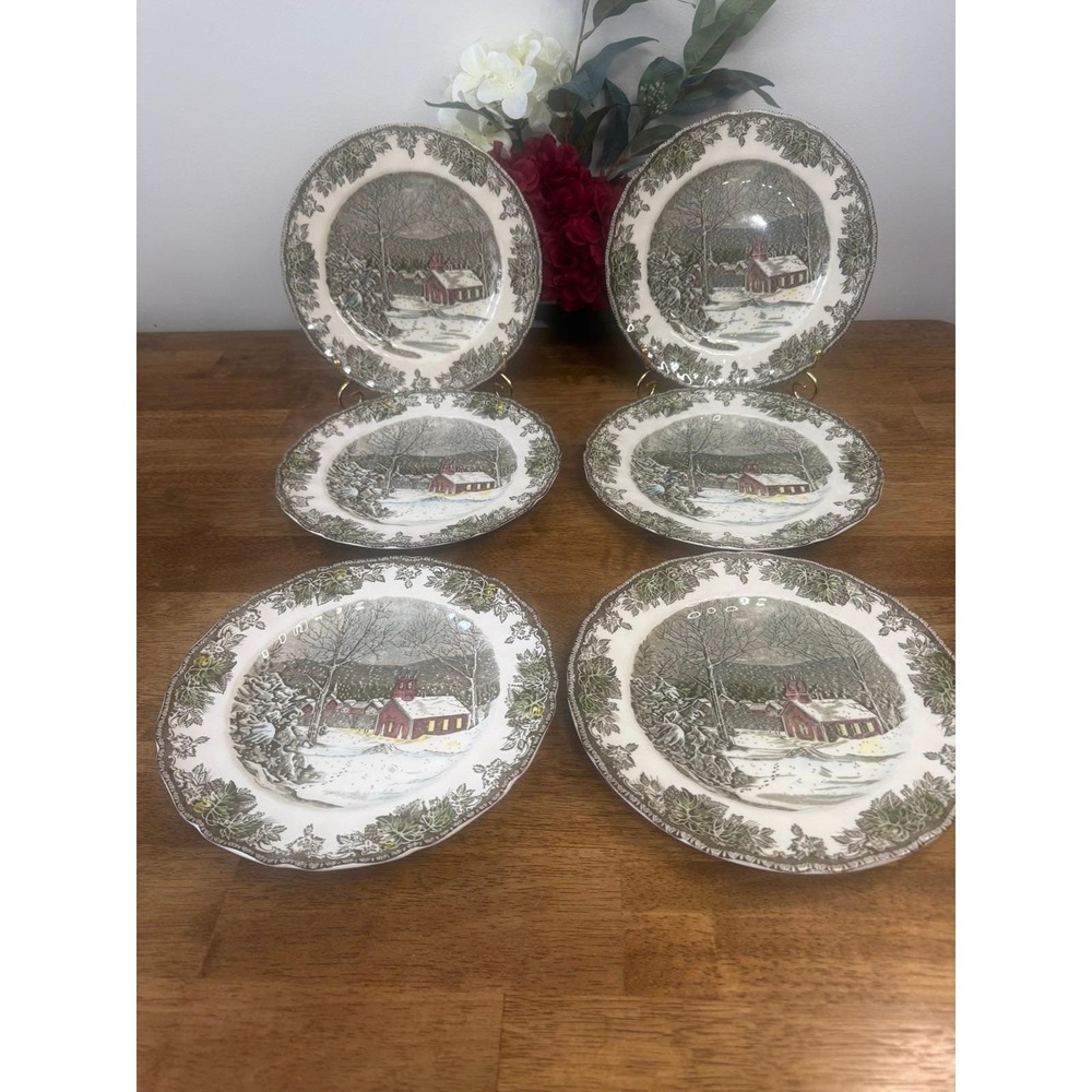 Johnson Bros Friendly Village School House Dinner Plates Set 6‎ England